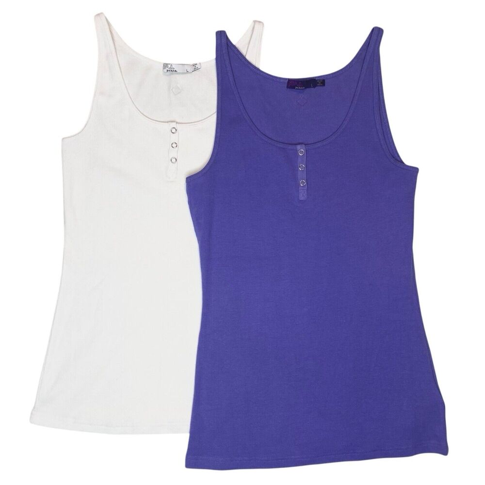 Prana Ribbed Jane Tank Top Womens L Set Of 2 Athleisure Yoga Minimalist Layering